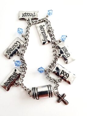 Silver Inspirational Charm Bracelet with Blue Beads